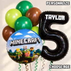 Minecraft PERSONALIZED Name & Single Digit Age Balloon Bouquet
